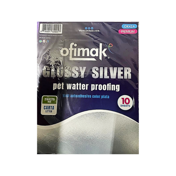 PAPEL ADHESIVO GLOSSY OFIMAK PLATEADO 10/1