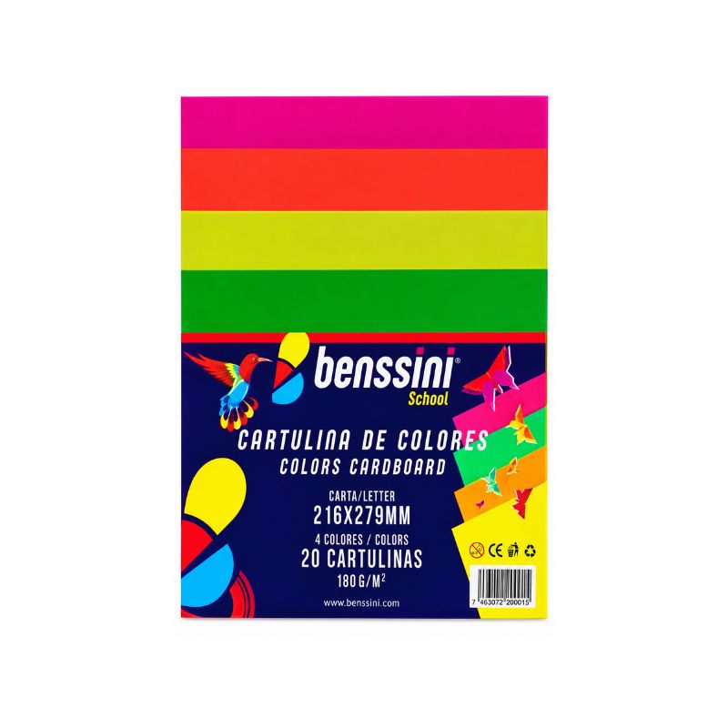 CARTULINA 8.5X11 NEON 20/1 4 COLORES REF: BS-1633